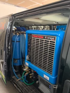 Industrial-grade 650CFM Everest truck-mounted extraction system used by Vital Clean for deep carpet hygiene restoration.
