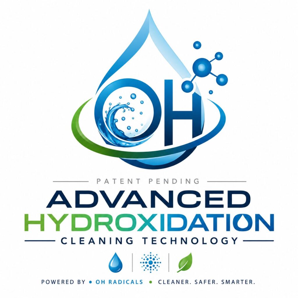 Advanced Hydroxidation Cleaning Technology® logo featuring OH symbol for eco-friendly, deep carpet and upholstery cleaning in Salt Lake City